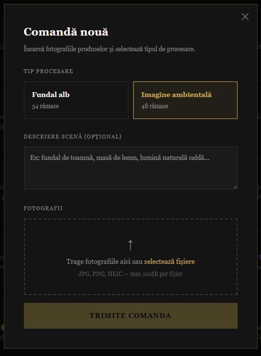 Fereastra Comandă nouă din dashboard PixFlow